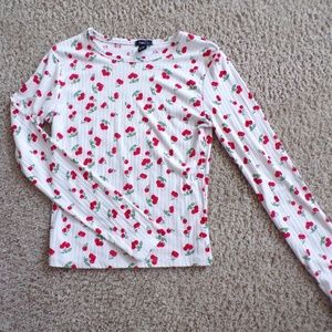 Ribbed Long-Sleeve Cherry Top
